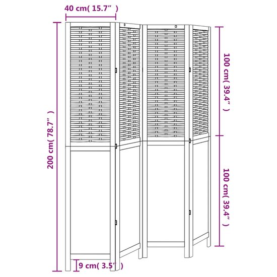 Kamerscherm Met 4 Panelen Massief Paulowniahout Wit 40 x 200 cm