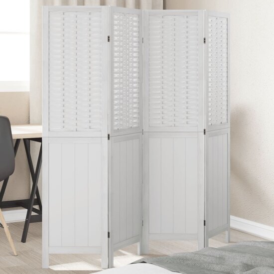 Kamerscherm Met 4 Panelen Massief Paulowniahout Wit 40 x 160 cm