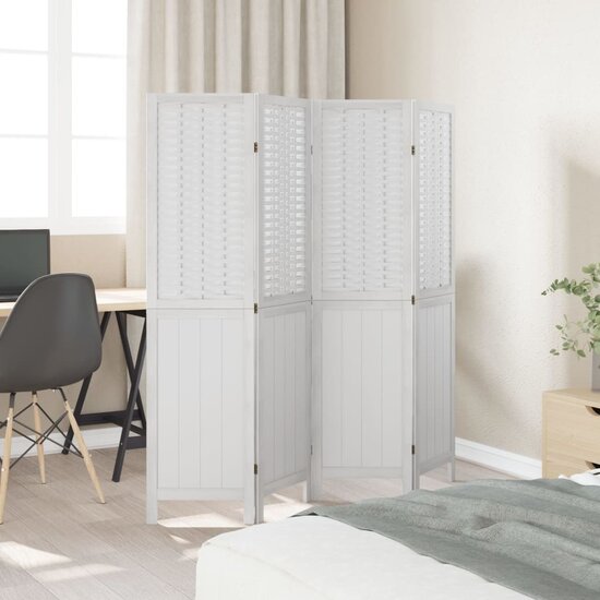 Kamerscherm Met 4 Panelen Massief Paulowniahout Wit 40 x 160 cm