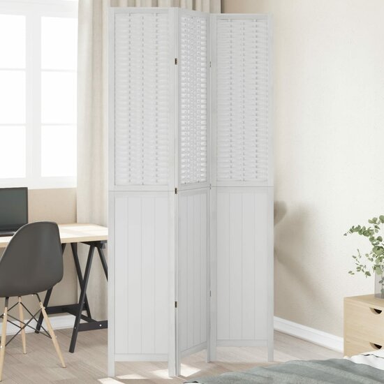 Kamerscherm Met 3 Panelen Massief Paulowniahout Wit 40 x 220 cm