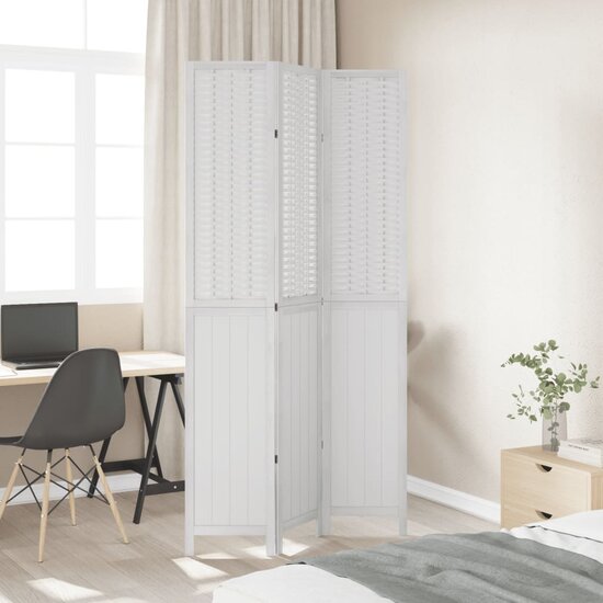 Kamerscherm Met 3 Panelen Massief Paulowniahout Wit 40 x 220 cm