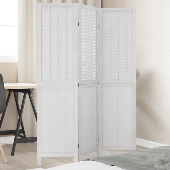 Kamerscherm Met 3 Panelen Massief Paulowniahout Wit 40 x 160 cm