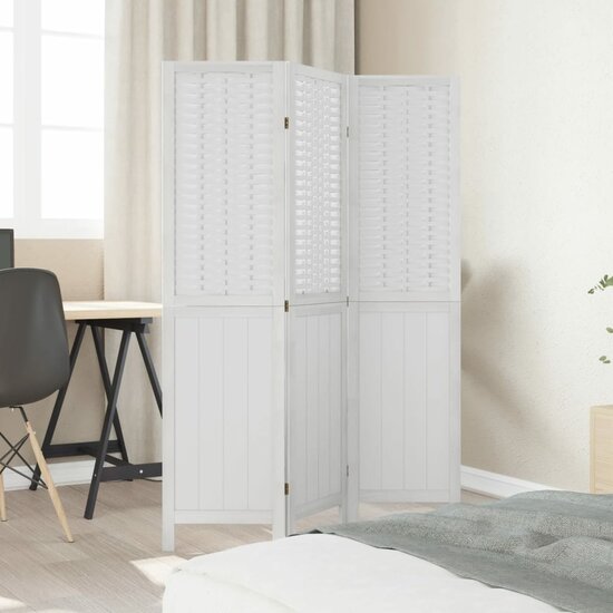 Kamerscherm Met 3 Panelen Massief Paulowniahout Wit 40 x 160 cm