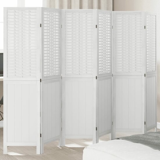 Kamerscherm Met 6 Panelen Massief Paulowniahout Wit 40 x 160 cm