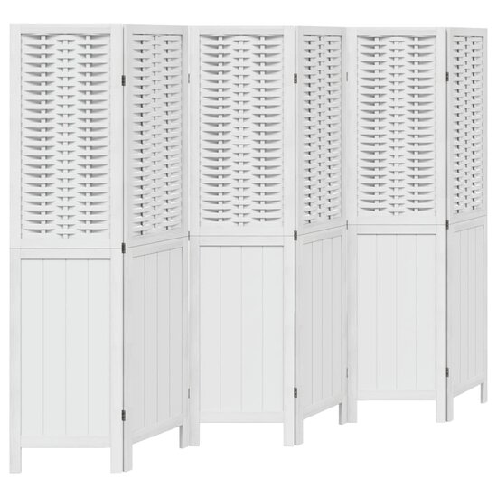 Kamerscherm Met 6 Panelen Massief Paulowniahout Wit 40 x 160 cm