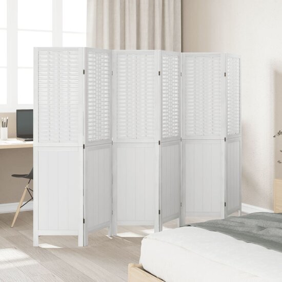 Kamerscherm Met 6 Panelen Massief Paulowniahout Wit 40 x 160 cm