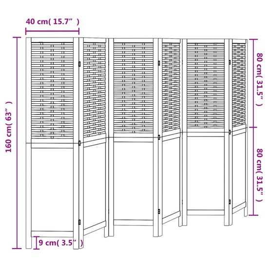 Kamerscherm Met 6 Panelen Massief Paulowniahout Wit 40 x 160 cm