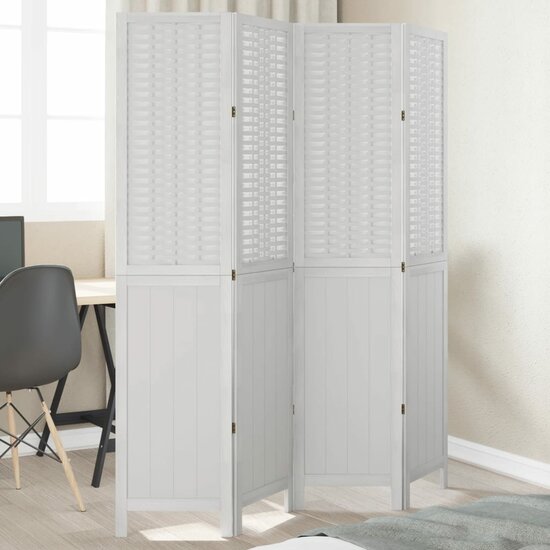 Kamerscherm Met 4 Panelen Massief Paulowniahout Wit 40 x 180 cm