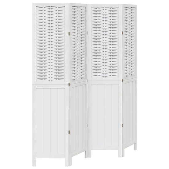 Kamerscherm Met 4 Panelen Massief Paulowniahout Wit 40 x 180 cm