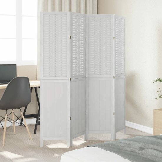 Kamerscherm Met 4 Panelen Massief Paulowniahout Wit 40 x 180 cm