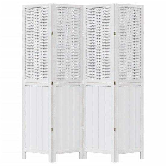 Kamerscherm Met 4 Panelen Massief Paulowniahout Wit 40 x 180 cm