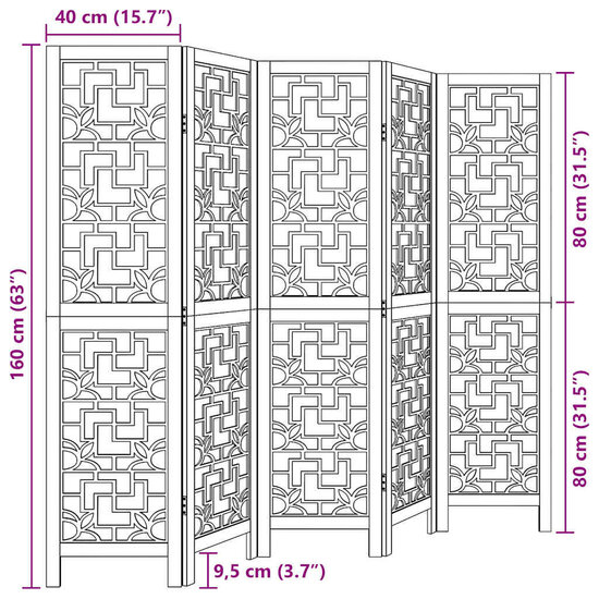 Kamerscherm Met 5 Panelen Massief Paulowniahout Bruin 40 x 160 cm