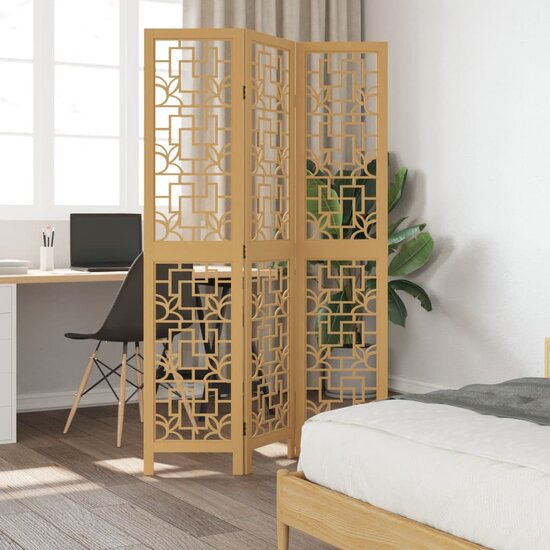 Kamerscherm Met 3 Panelen Massief Paulowniahout Bruin 40 x 180 cm