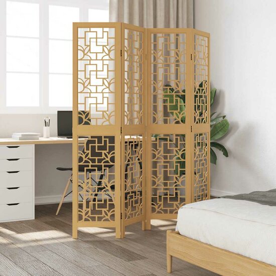 Kamerscherm Met 4 Panelen Massief Paulowniahout Bruin 40 x 180 cm