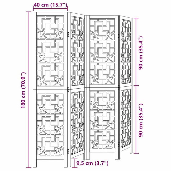 Kamerscherm Met 4 Panelen Massief Paulowniahout Bruin 40 x 180 cm