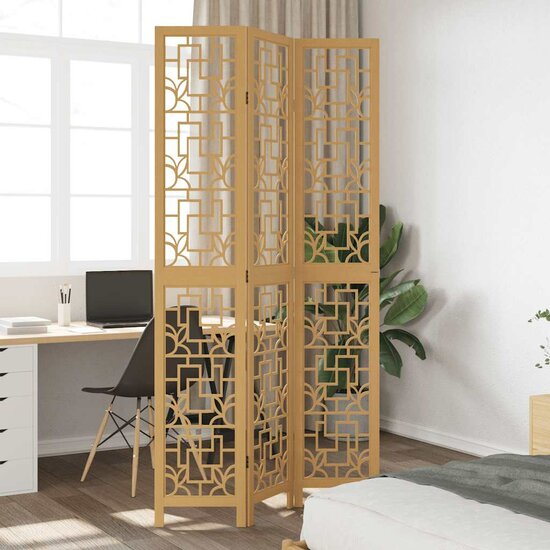 Kamerscherm Met 3 Panelen Massief Paulowniahout Bruin 40 x 220 cm