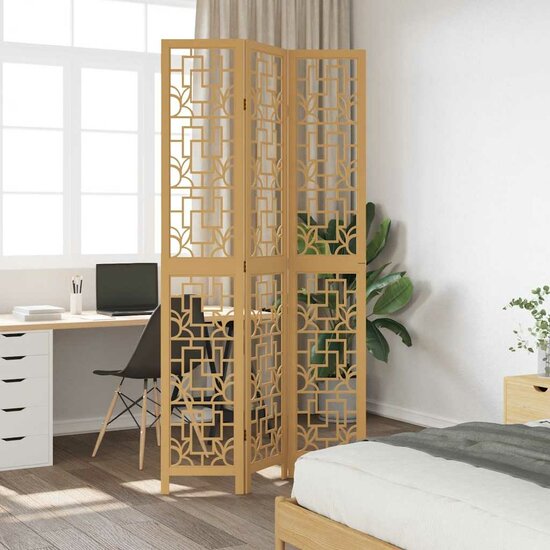 Kamerscherm Met 3 Panelen Massief Paulowniahout Bruin 40 x 220 cm