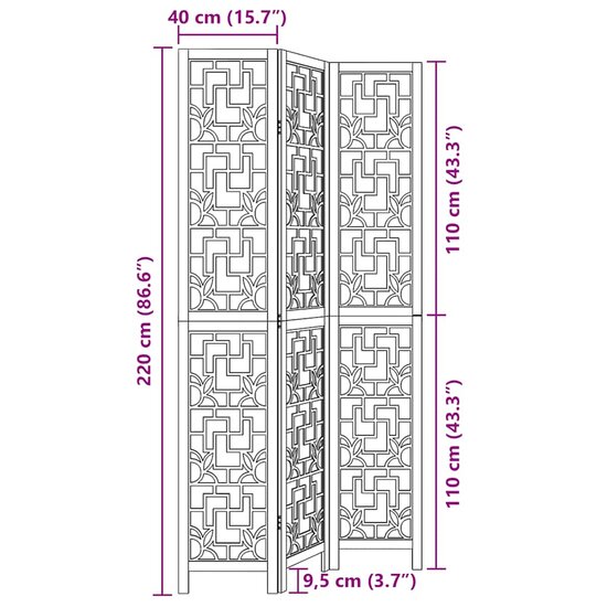 Kamerscherm Met 3 Panelen Massief Paulowniahout Bruin 40 x 220 cm