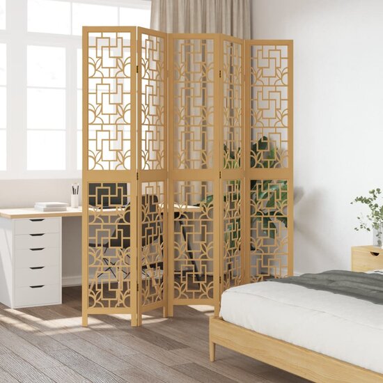 Kamerscherm Met 5 Panelen Massief Paulowniahout Bruin 40 x 220 cm