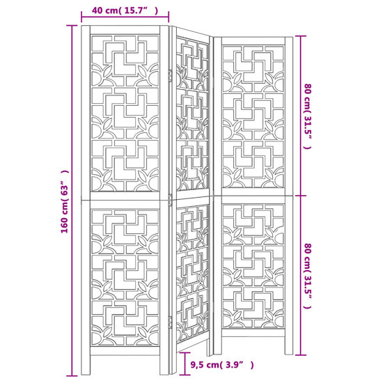 Kamerscherm Met 3 Panelen Massief Paulowniahout Bruin 40 x 160 cm