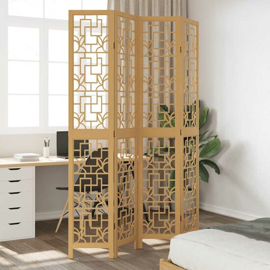 Kamerscherm Met 4 Panelen Massief Paulowniahout Bruin 40 x 220 cm