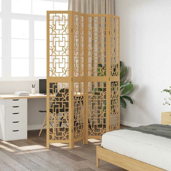 Kamerscherm Met 4 Panelen Massief Paulowniahout Bruin 40 x 220 cm
