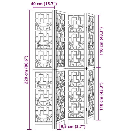 Kamerscherm Met 4 Panelen Massief Paulowniahout Bruin 40 x 220 cm