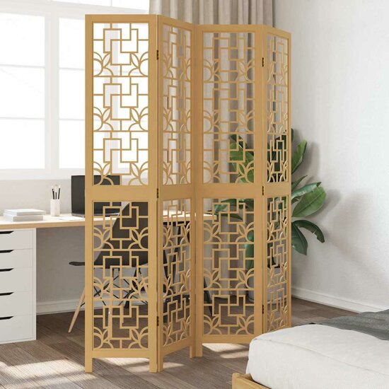 Kamerscherm Met 4 Panelen Massief Paulowniahout Bruin 40 x 200 cm