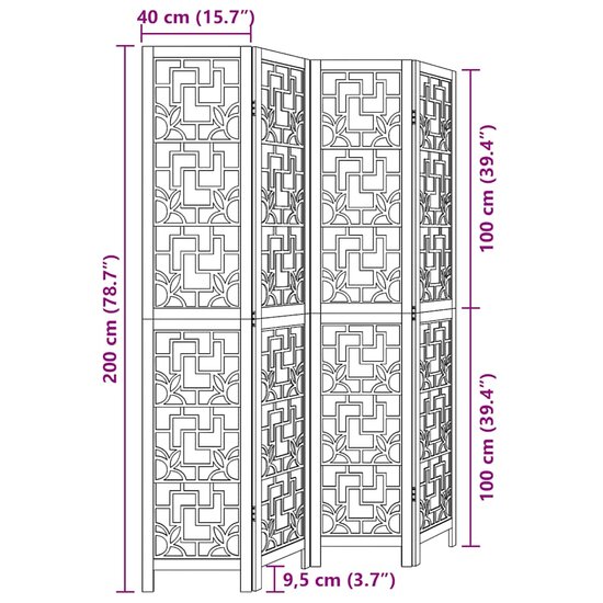 Kamerscherm Met 4 Panelen Massief Paulowniahout Bruin 40 x 200 cm