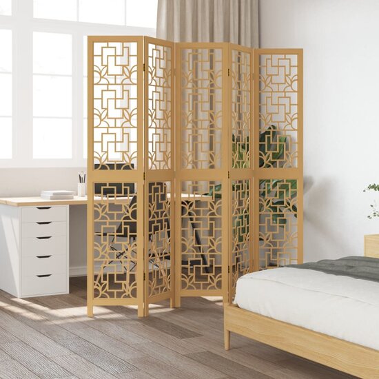Kamerscherm Met 5 Panelen Massief Paulowniahout Bruin 40 x 200 cm