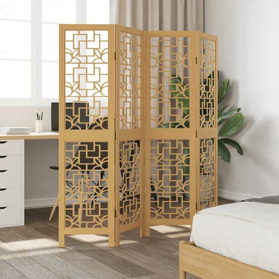 Kamerscherm Met 4 Panelen Massief Paulowniahout Bruin 40 x 160 cm
