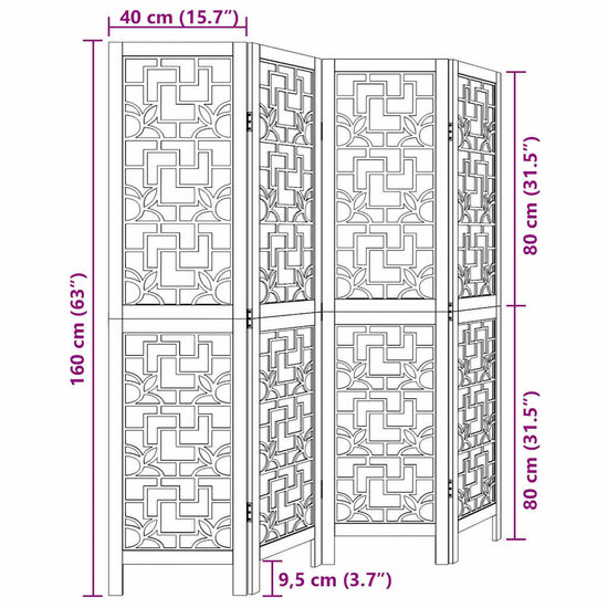 Kamerscherm Met 4 Panelen Massief Paulowniahout Bruin 40 x 160 cm