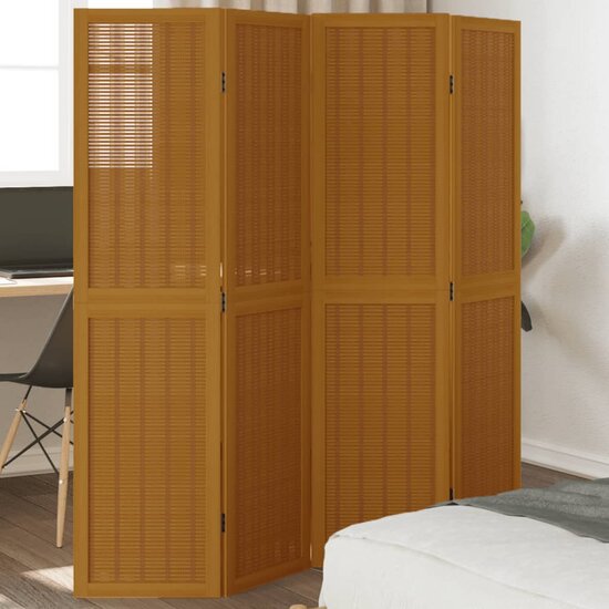 Kamerscherm Met 4 Panelen Massief Paulowniahout Bruin 40 x 160 cm