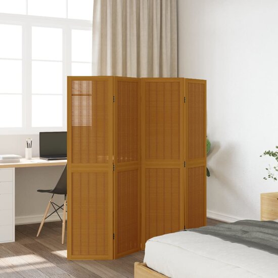 Kamerscherm Met 4 Panelen Massief Paulowniahout Bruin 40 x 160 cm