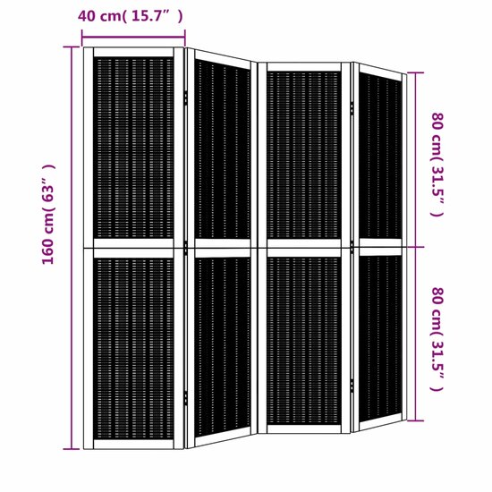 Kamerscherm Met 4 Panelen Massief Paulowniahout Bruin 40 x 160 cm