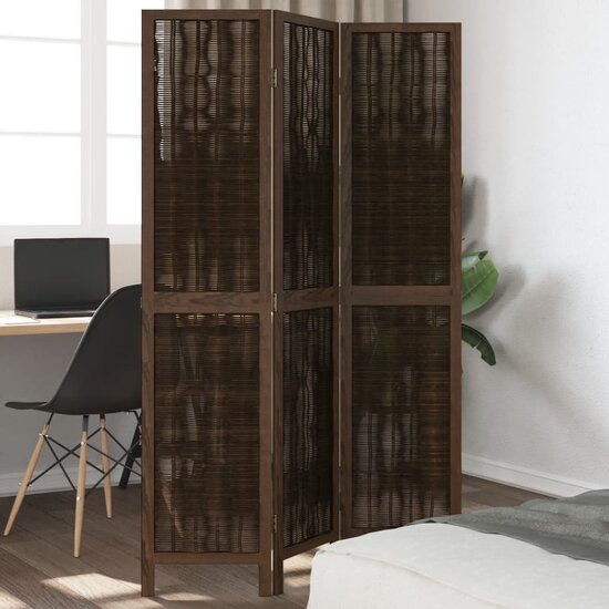 Kamerscherm Met 3 Panelen Massief Paulowniahout Donkerbruin 40 x 180 cm