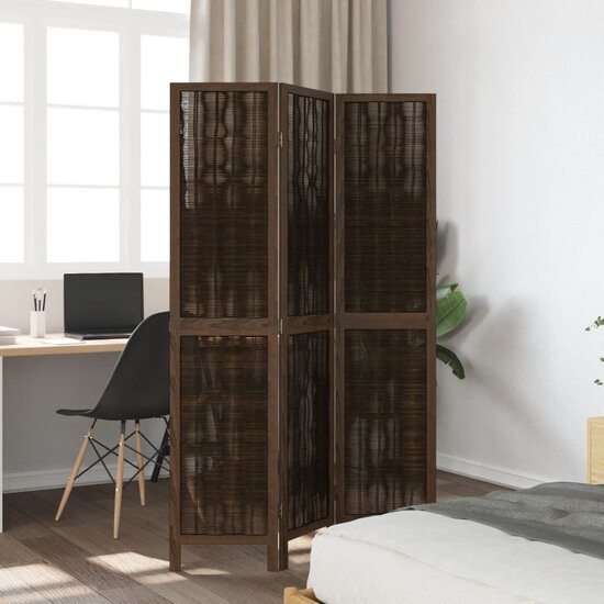 Kamerscherm Met 3 Panelen Massief Paulowniahout Donkerbruin 40 x 180 cm