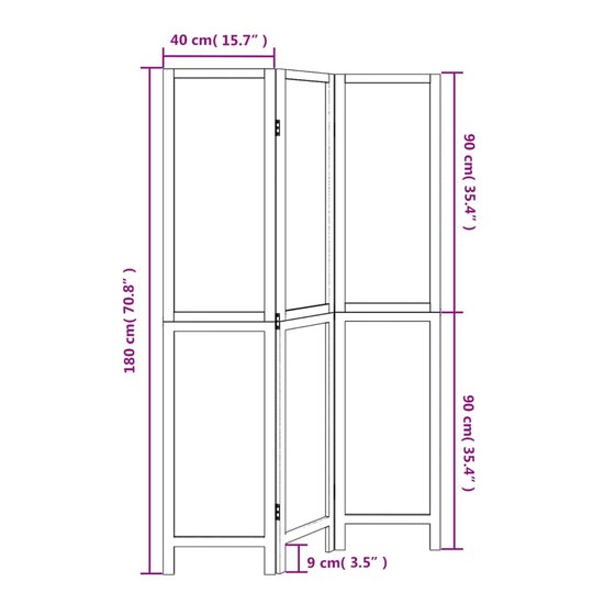 Kamerscherm Met 3 Panelen Massief Paulowniahout Donkerbruin 40 x 180 cm