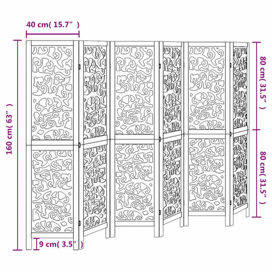 Kamerscherm Met 6 Panelen Massief Paulowniahout Wit 40 x 160 cm