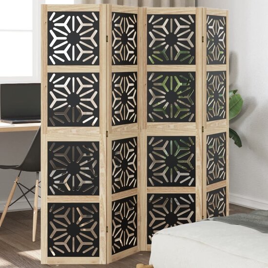 Kamerscherm Met 4 Panelen Massief Paulowniahout Bruin En Zwart 40 x 160 cm
