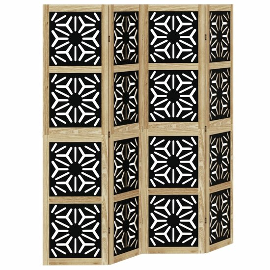 Kamerscherm Met 4 Panelen Massief Paulowniahout Bruin En Zwart 40 x 160 cm