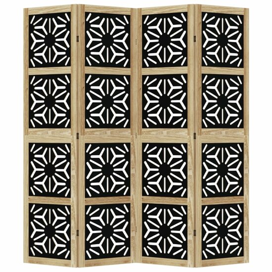 Kamerscherm Met 4 Panelen Massief Paulowniahout Bruin En Zwart 40 x 160 cm