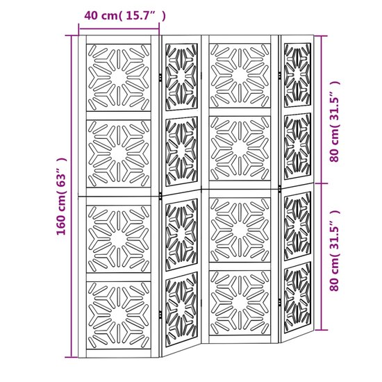 Kamerscherm Met 4 Panelen Massief Paulowniahout Bruin En Zwart 40 x 160 cm