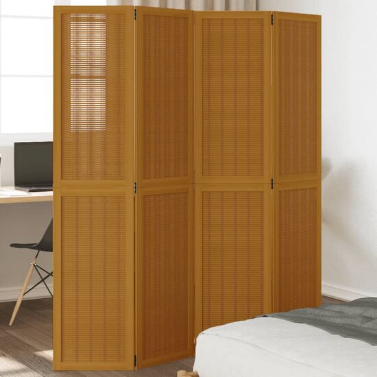 Kamerscherm Met 4 Panelen Massief Paulowniahout Bruin 40 x 180 cm
