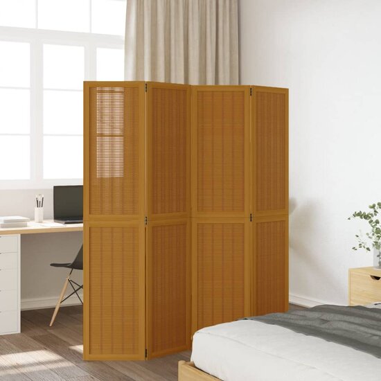 Kamerscherm Met 4 Panelen Massief Paulowniahout Bruin 40 x 180 cm