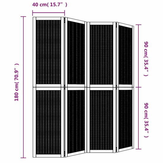 Kamerscherm Met 4 Panelen Massief Paulowniahout Bruin 40 x 180 cm