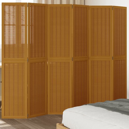 Kamerscherm Met 6 Panelen Massief Paulowniahout Bruin 40 x 180 cm