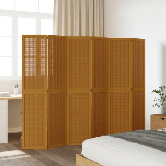 Kamerscherm Met 6 Panelen Massief Paulowniahout Bruin 40 x 180 cm