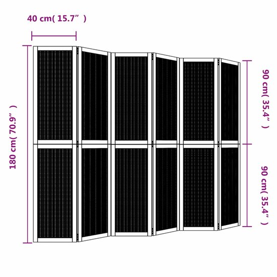 Kamerscherm Met 6 Panelen Massief Paulowniahout Bruin 40 x 180 cm