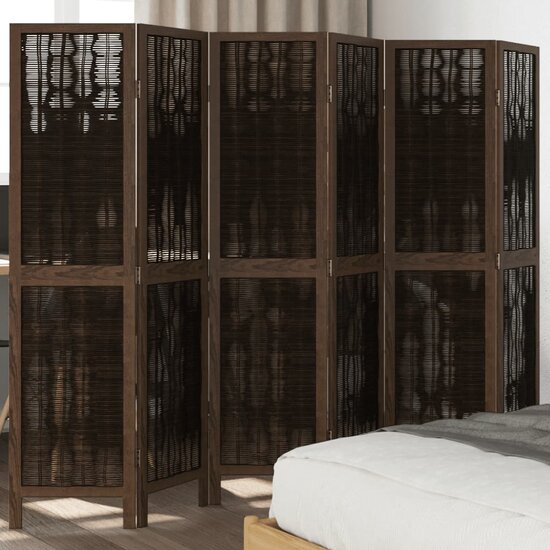 Kamerscherm Met 6 Panelen Massief Paulowniahout Donkerbruin 40 x 160 cm